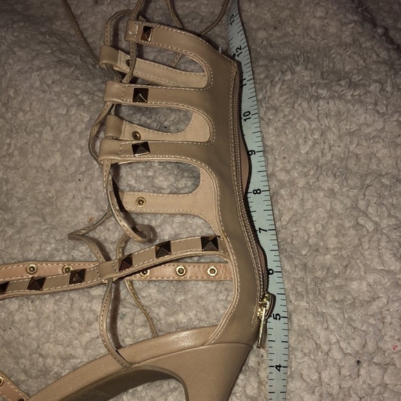 Nude size 10 strappy gladiator ankle wrap cage heels studded heels back zip - Picture 12 of 14